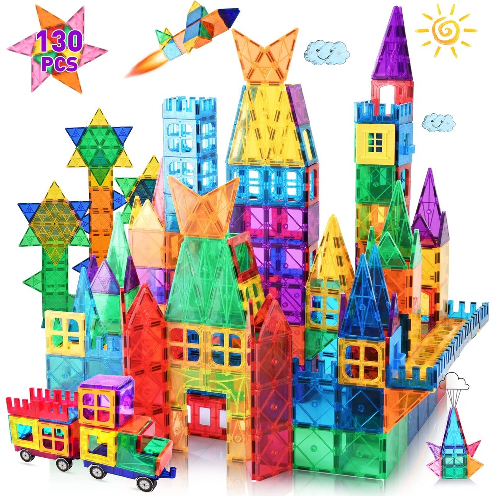 130 pcs Magnetic Tiles, Magnet Building Blocks for Kids STEM Construction Set...