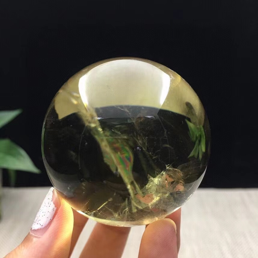53mm AAA+ Natural Citrine Quartz Sphere Rainbow Crystal Ball for Reiki Healing and Energy Work Weighing 210g