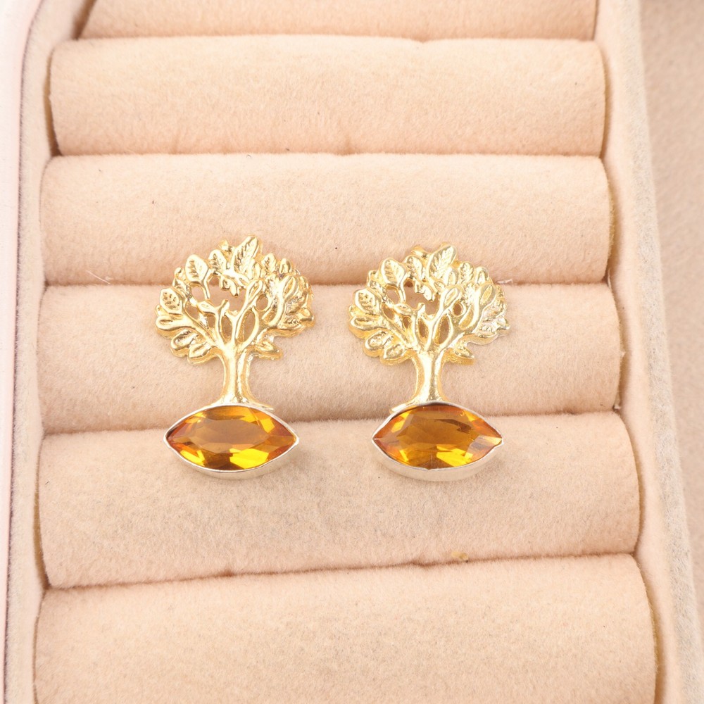 Citrine Dangle Drop Bezel Earrings in 925 Sterling Silver for Mother Birthday