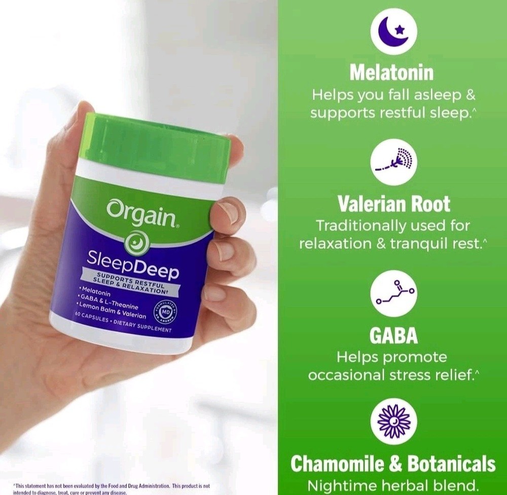 Orgain 9 in 1 Sleep Support Capsules with Time Release Natural Sleep Aid 60 Count