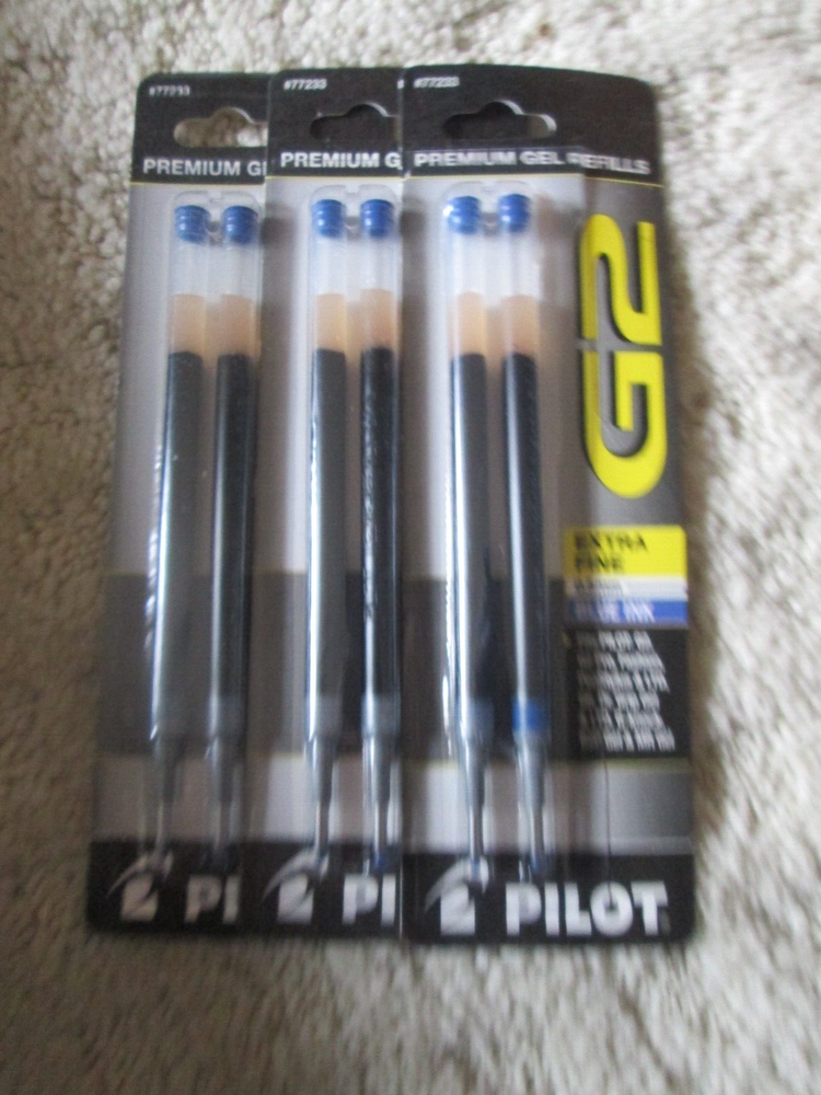 3 Packs (6 Pilot Refills Total)G2 .5mm Extra Fine Blue Ink NEW NIP