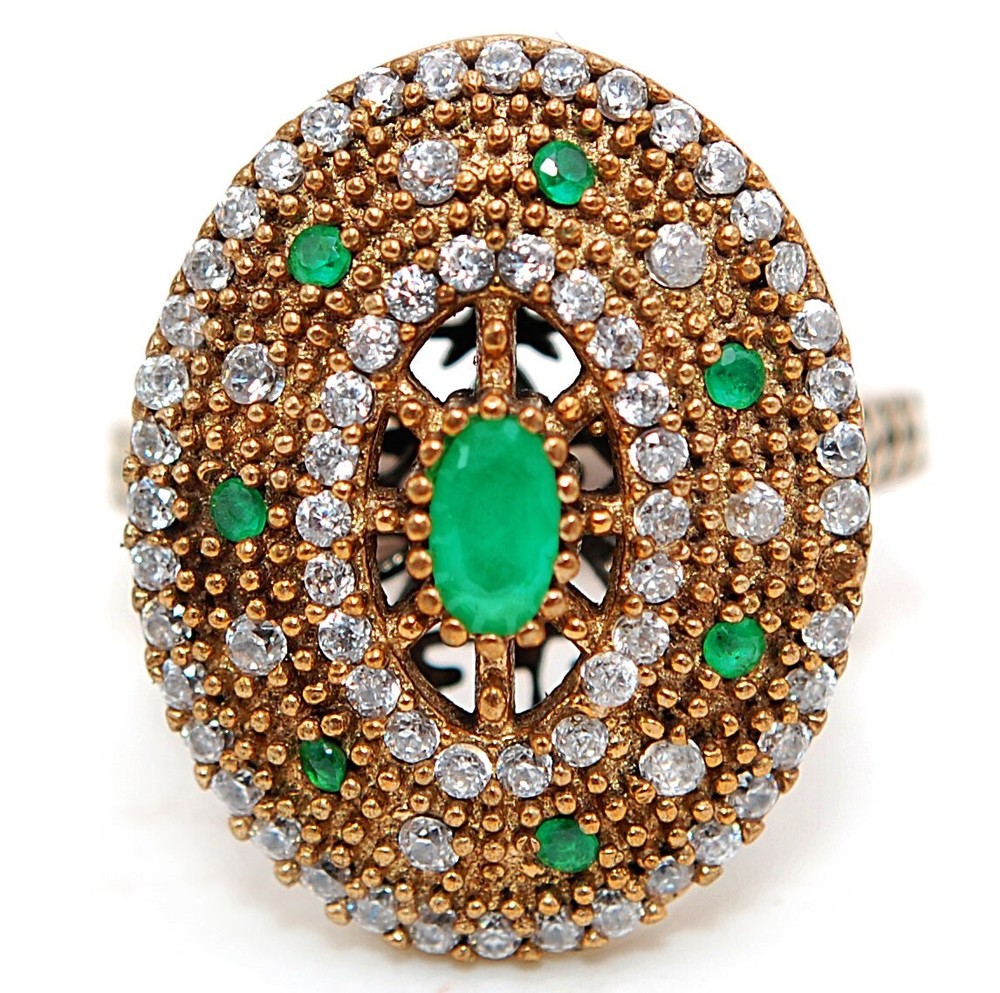 2CT Emerald Sterling Silver Ottoman Style Ring Size 7