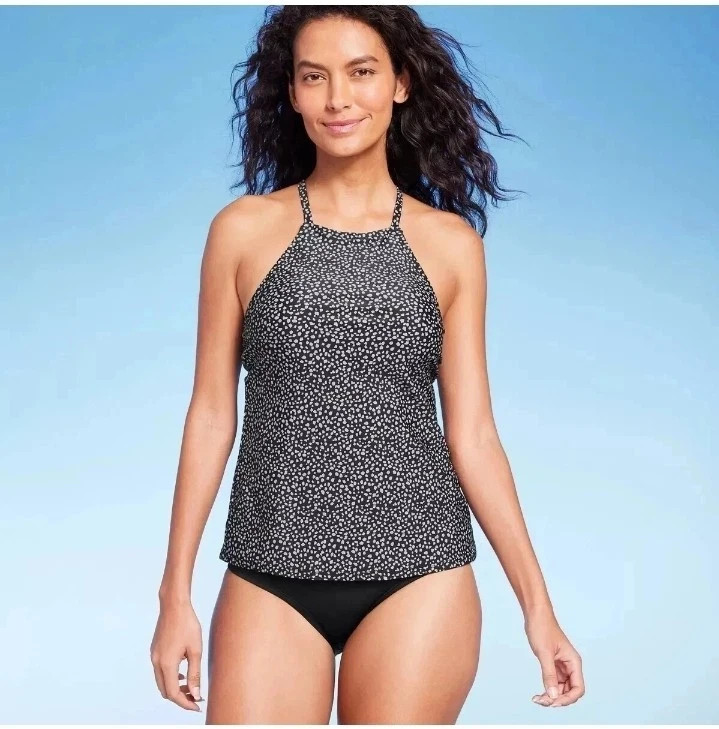 🥥 Kona Sol Women's High Neck Tankini Top Black Size S (4-6)🆕️