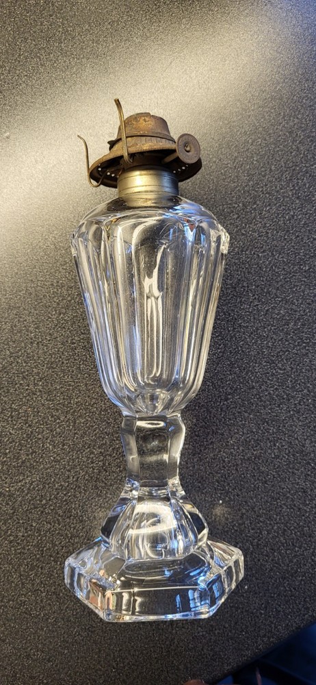 Antique BOSTON & SANDWICH Glass Whale Oil Fluid Lamp, Mid-1800s Exc. Condition