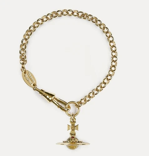 Vivienne Westwood Gold Tone Punk Bracelet with 3D Saturn Orb New in Box #343