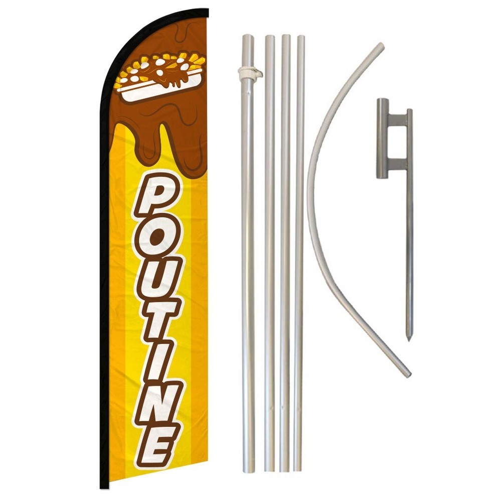 Poutine Full Curve Windless Swooper Flag Pole Kit for Concessions Food Marketing