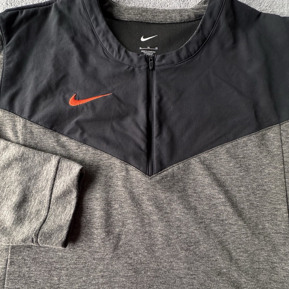 Nike Sweater Mens Pullover Extra Large Gray Black Quarter Zip Dri Fit Swoosh