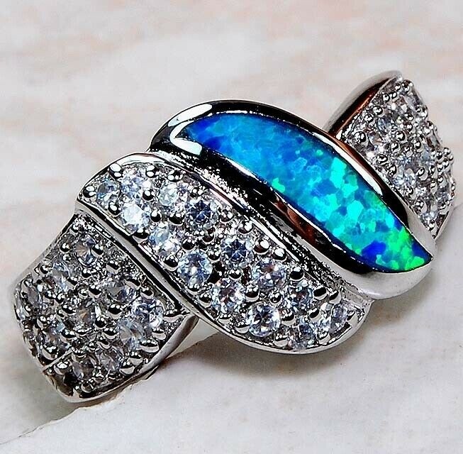 1CT Australian Opal & Topaz 925 Sterling Silver Ring Size 6 DT3