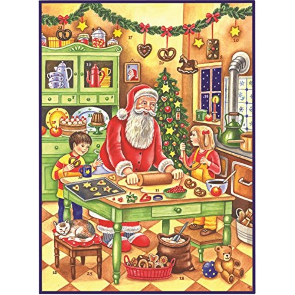 Santa and Children Baking German Christmas Advent Calendar Countdown Germany