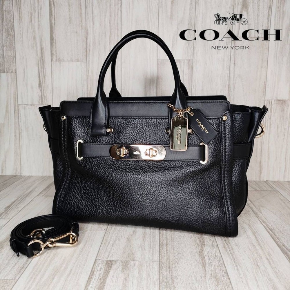 COACH Leather 2-Way Handbag Shoulder Bag in Black Size 50