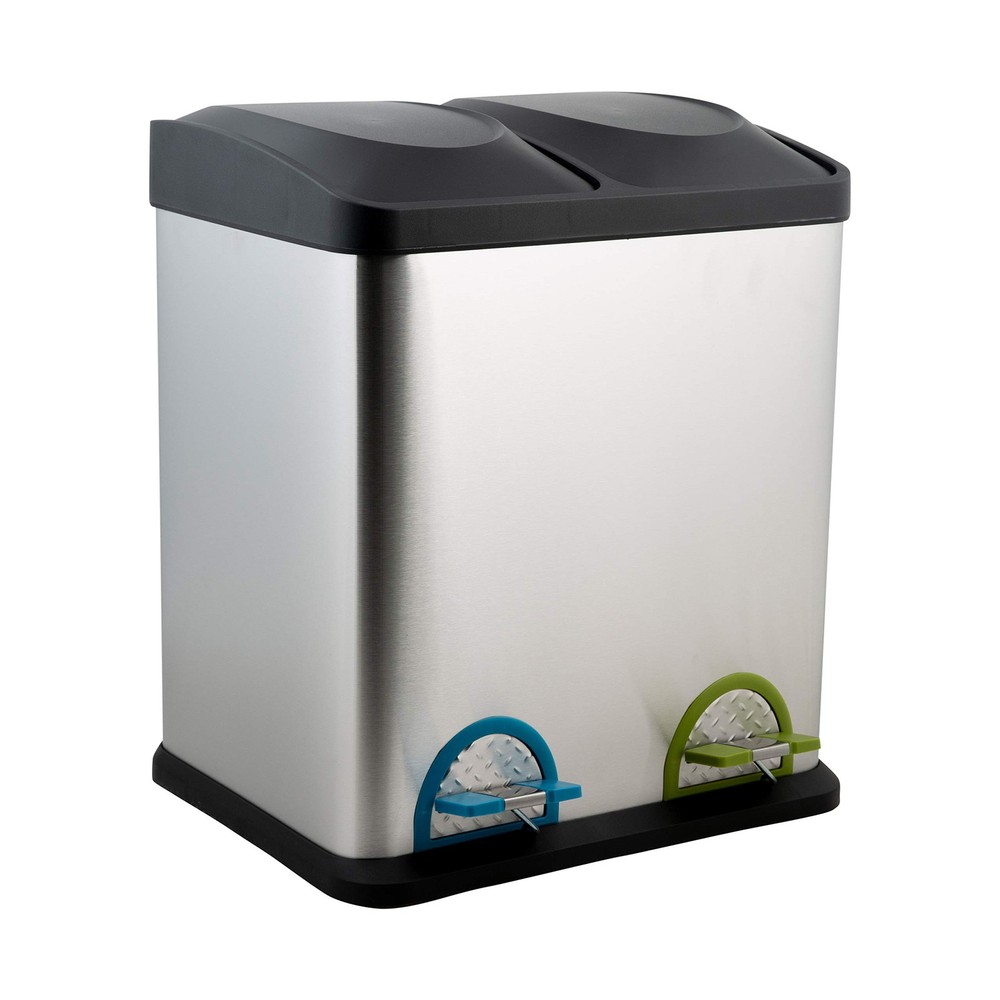 Dual Compartment Step-On 8-Gallon (30 liter) Recycling Trash Can, Stainless S...