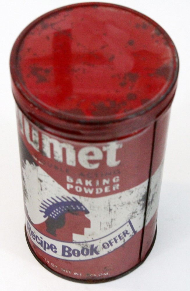 Vintage Metal Can Calumet Baking Powder Can with Lid Retro 14 Oz Can