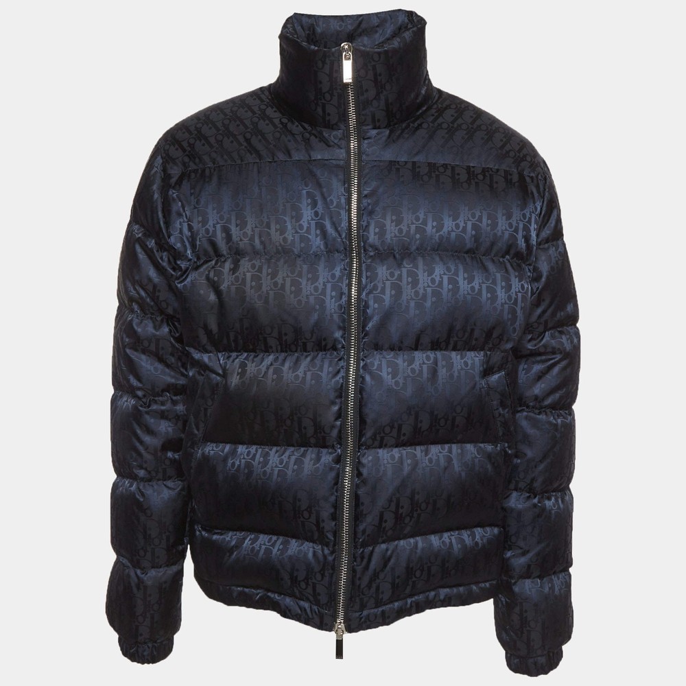Dior Homme Navy Blue Oblique Nylon Down Jacket L