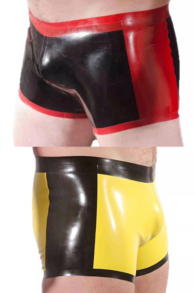 Mens Latex Shorts Rubber Underwear Color block Rubber BDSM Fetish Cosplay 0.4mm