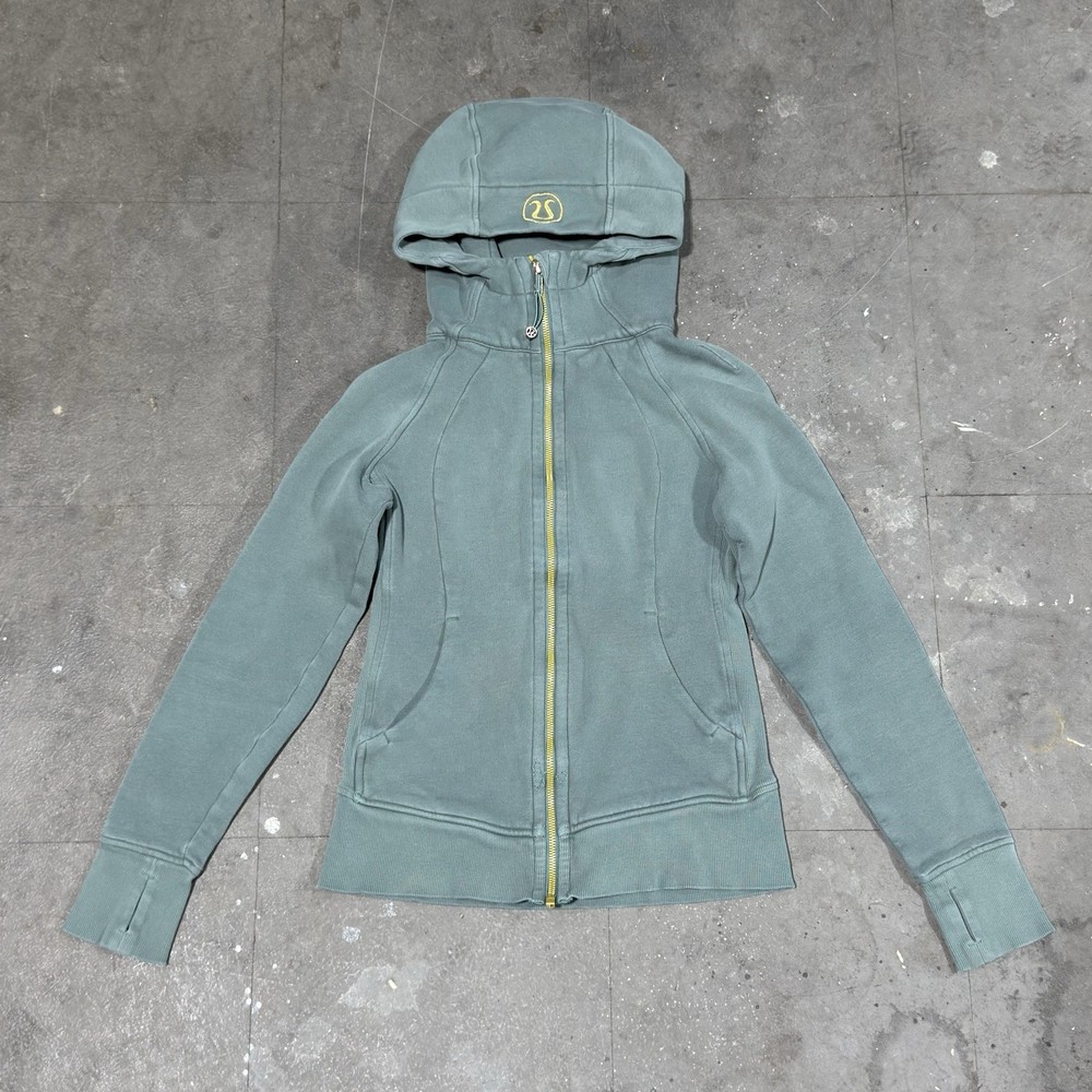 Lululemon Sage Green & Gold Scuba Heavyweight Full Zip Hoodie Women’s Sz 4