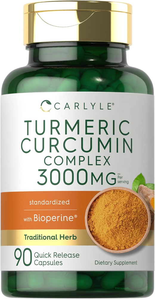 Carlyle Turmeric Curcumin 3000mg with Black Pepper 90 Powder Capsules for Complete Wellness Support