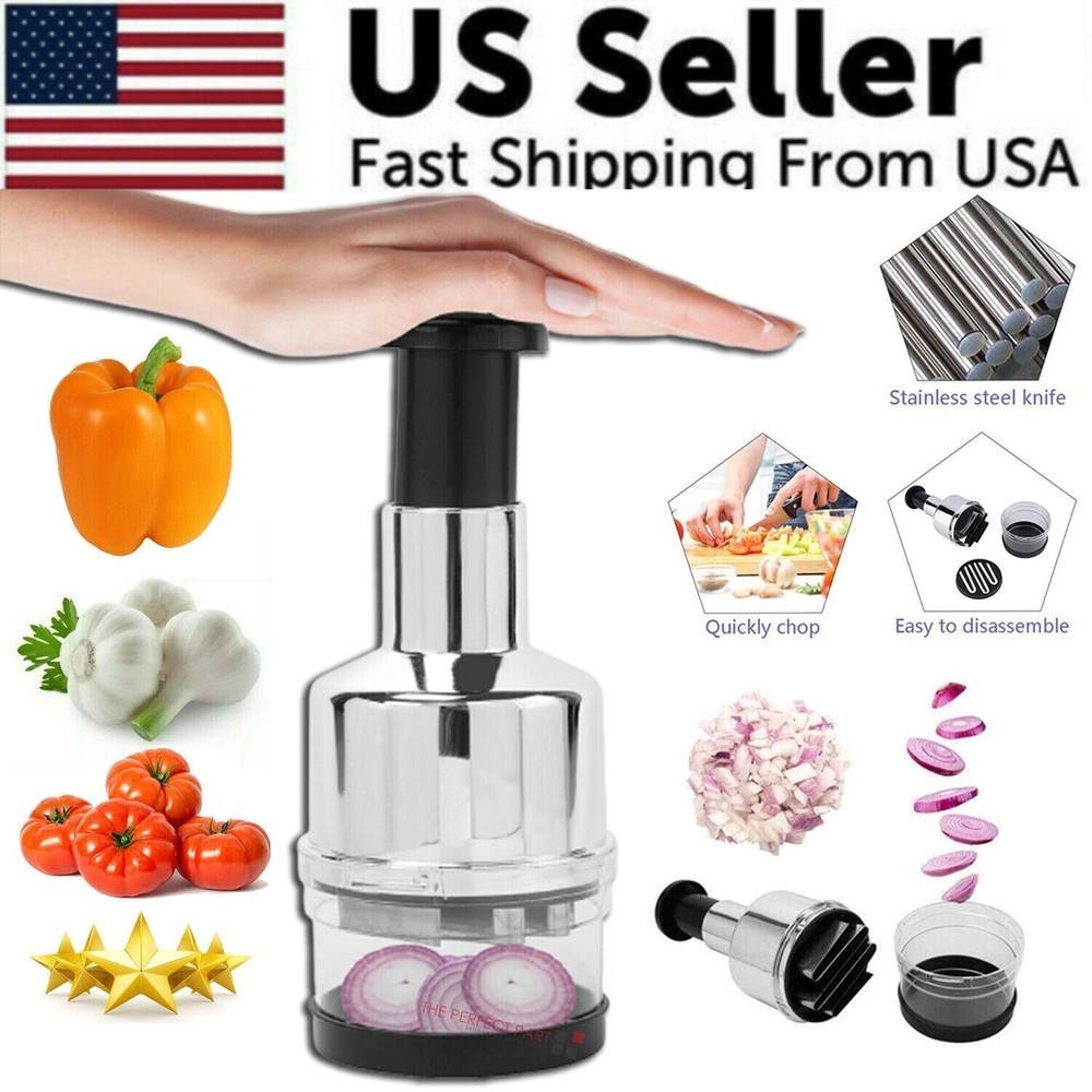 Manual Hand Press Garlic Onion Vegetable Food Chopper Cutter Processor Dicer US