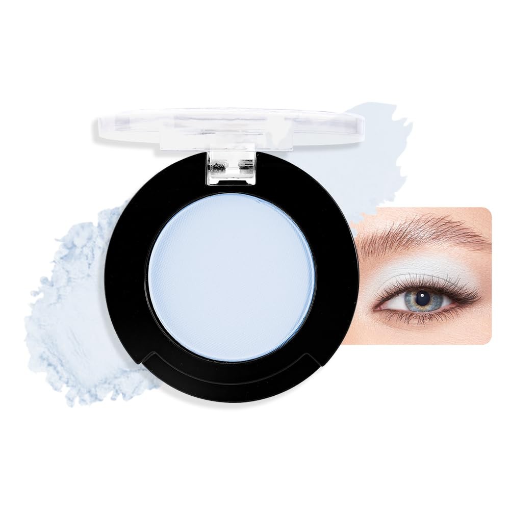 Light White Blue Single Matte Eyeshadow Makeup, Cream to Powder Monochrome Ey...