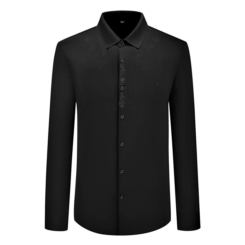 Men Luxury Trendy Rhinestone Slim Fit Dress Shirt Long Sleeve Button-Down
