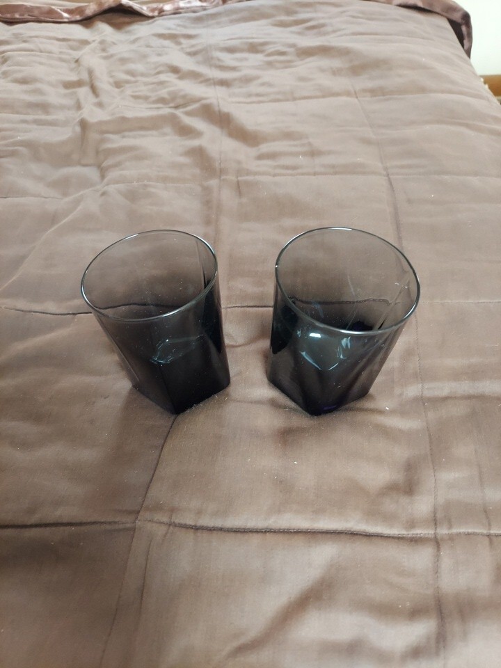 Set of 2 Viski Smokey Gray Old Fashioned Glass Tumblers 12oz