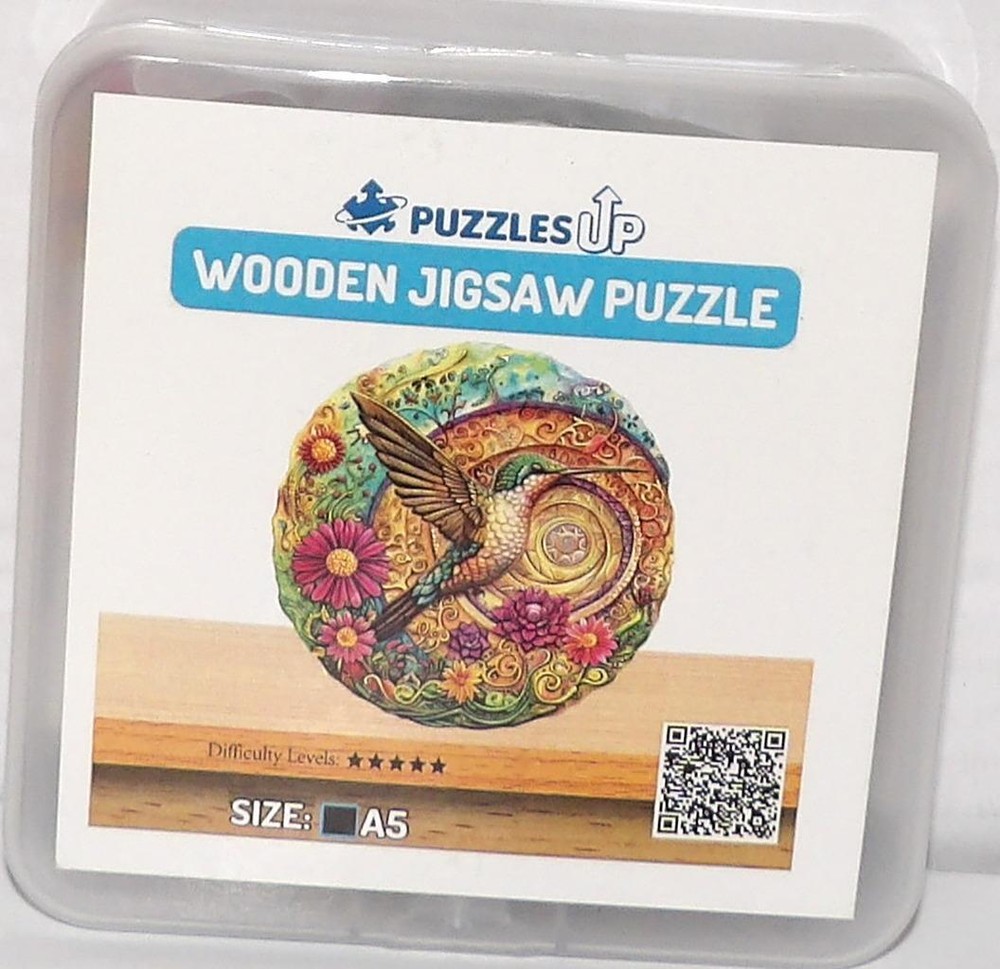 PuzzlesUP Wooden Jigsaw Puzzle FLOWERS HUMMINGBIRD A5 Small 5.3