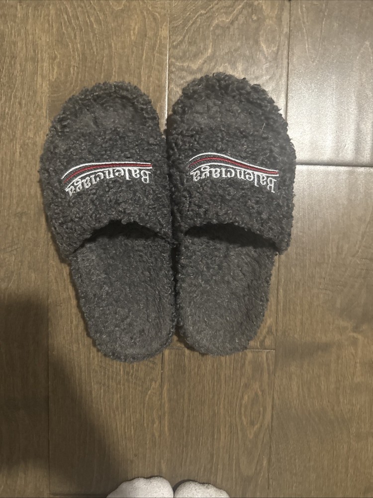 Gray Balenciaga Fur Slides Size 10 And Size 11