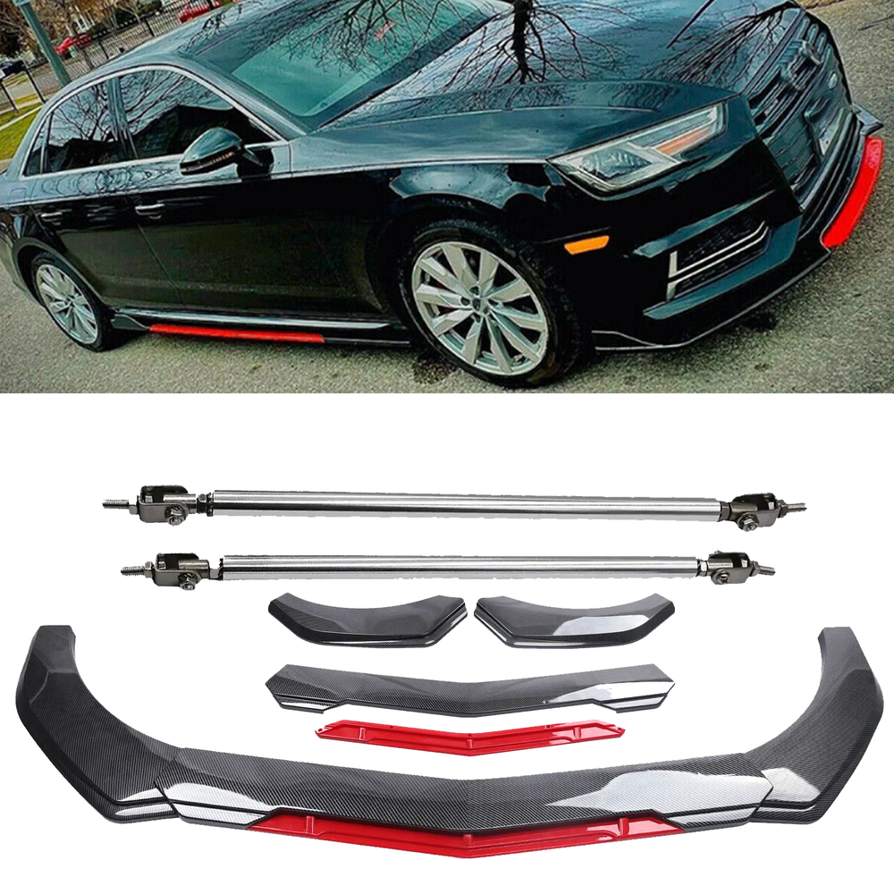 Carbon Fiber Front Bumper Lip Spoiler Splitter Strut Rod for Audi A3 A4 S3 S4 A5