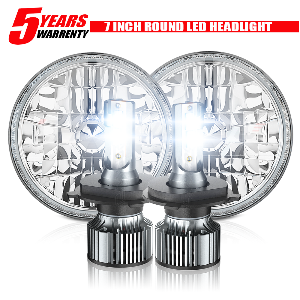 Pair For 1965 -1973 Ford Mustang 7 Inch Round Led Headlights Hi/Lo Beam H4