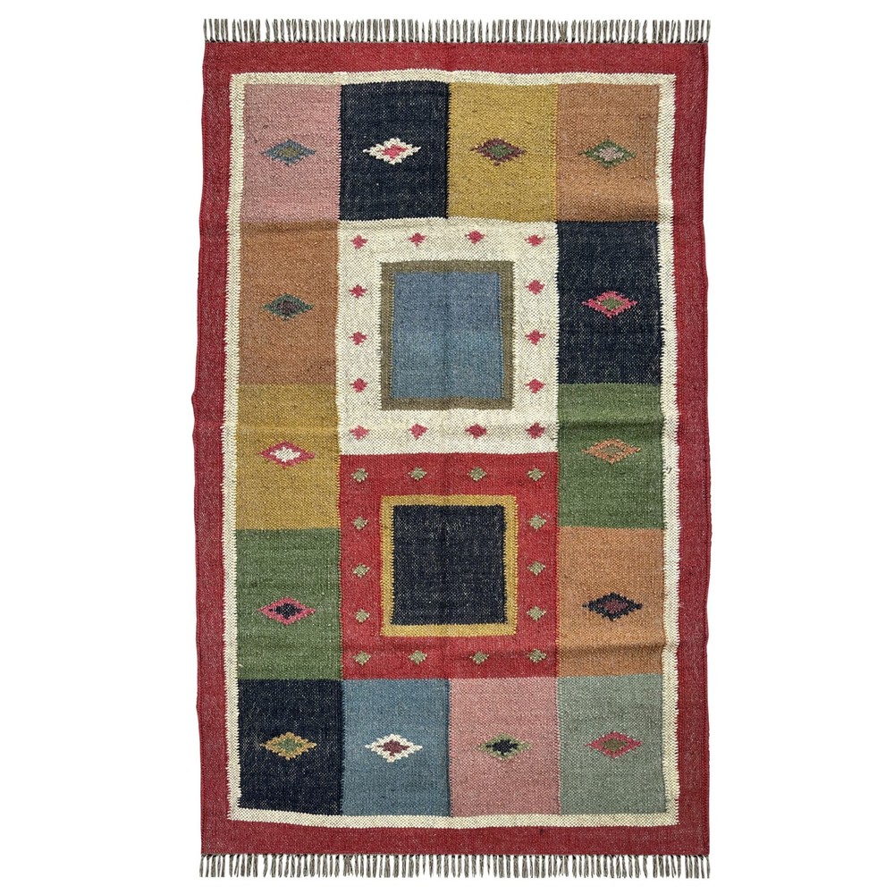 Handmade Flatwoven Rug 3x5 ft Wool Jute Bedroom Living Room Washable Decorative