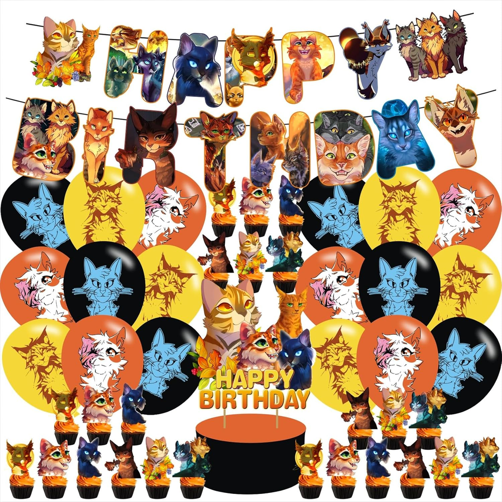 Cartoon Cat Party Supplies - Cats Birthday Party Decorations Pack: Banners, Cake