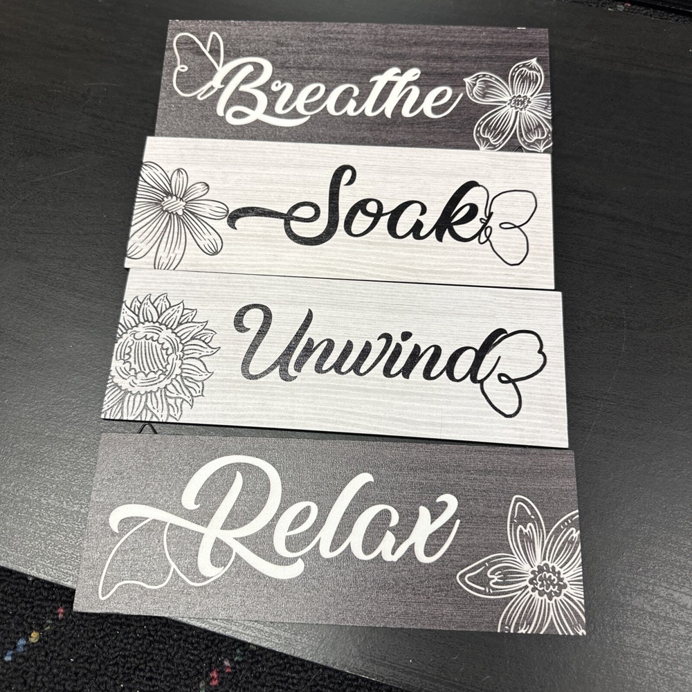 Wooden Bathroom Signage, 4 Pieces Decorative Wall Art, Soak Relax Unwind Breathe