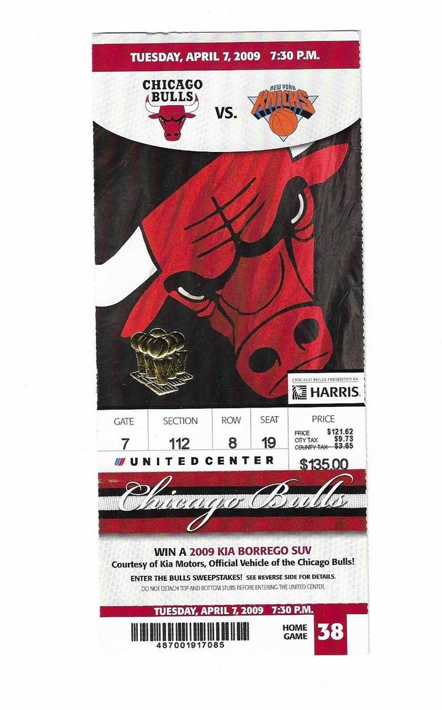 Chicago Bulls vs New York Knicks Unused Basketball Ticket from 4/7/2009
