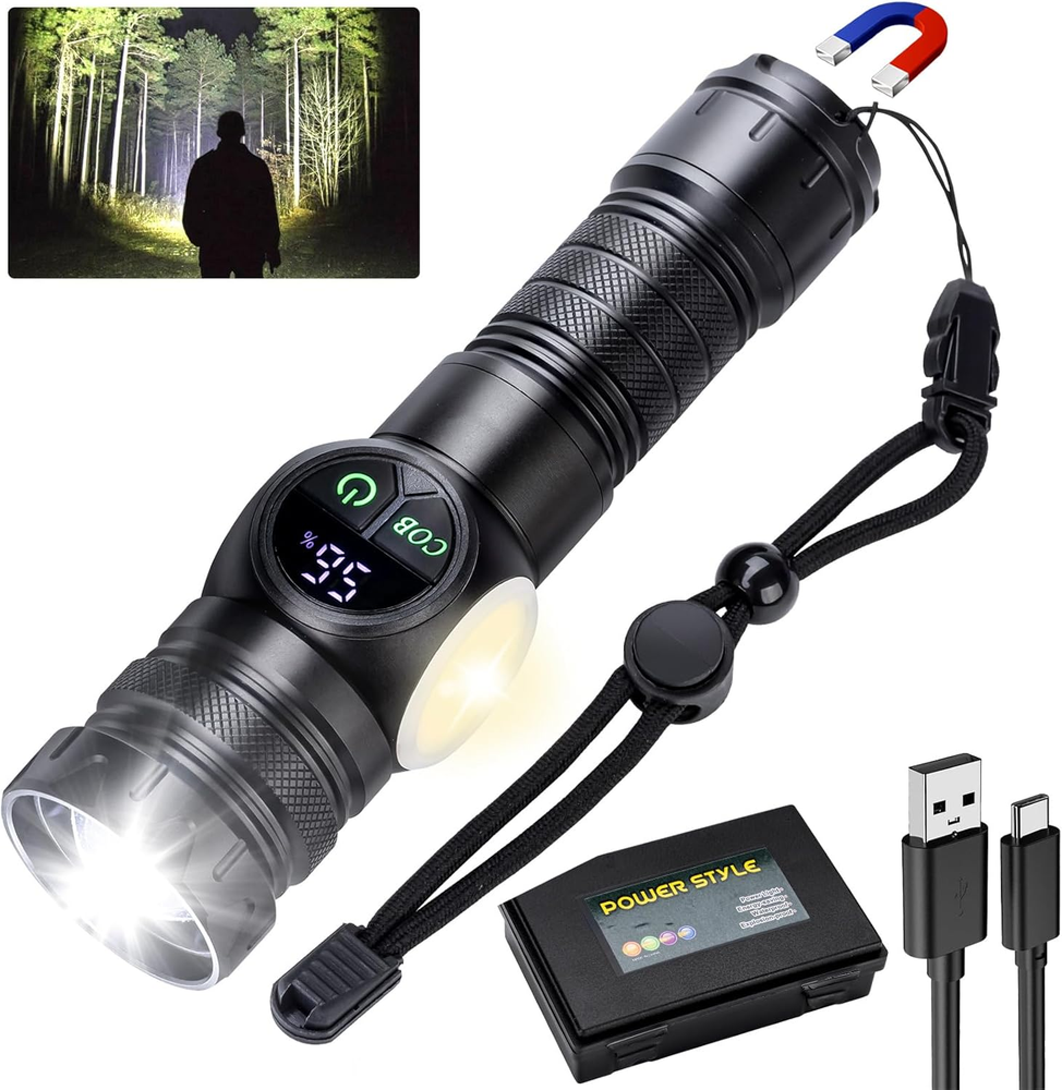 Flashlight High Lumens Rechargeable Magnetic, 1,200,000 Tactical Super Bright LE