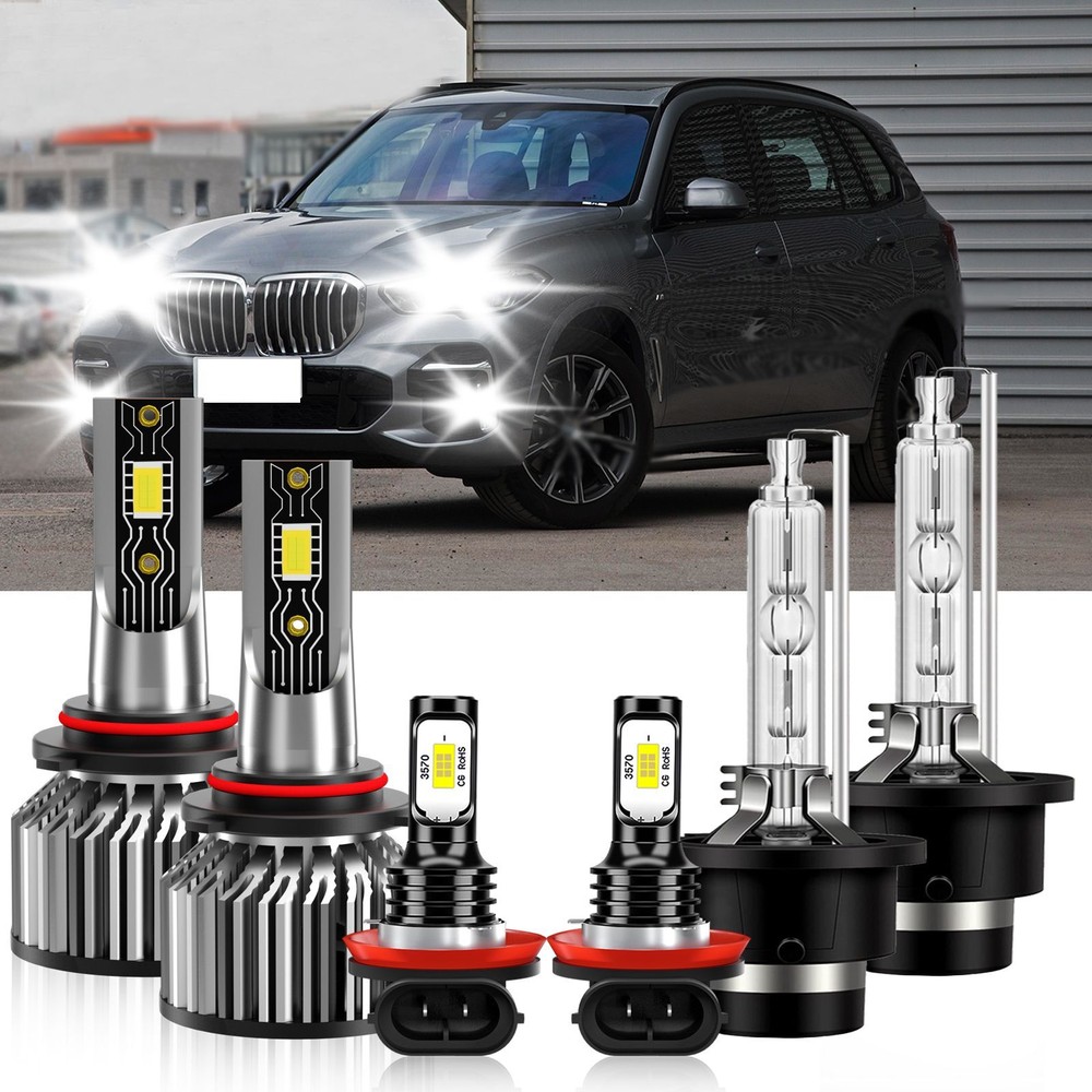For BMW X5 2002-2004 LED Headlight High/Low+Fog light Combo Bulbs 6500K White