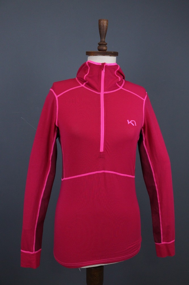 KARI TRAA Pink Fleece Long Sleeve Hooded Quarter Zip Activewear Jacket Size M