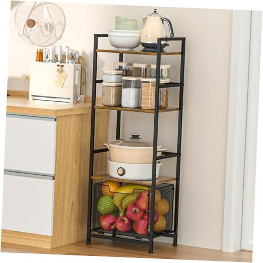 4-Tier Adjustable Kitchen Storage Rack - Kitchen Shelf Organizer Freestanding,