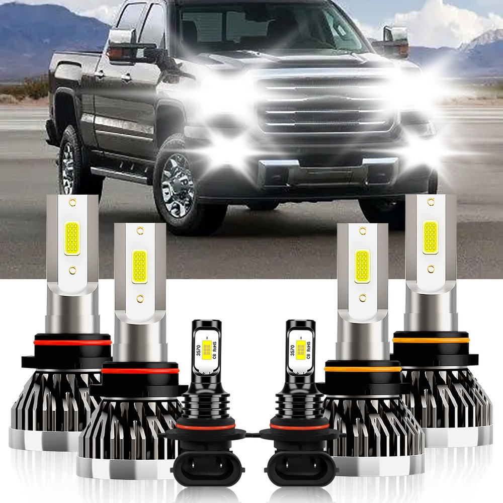 LED Headlight + Fog Light Bulb Combo 6000K For GMC Sierra 3500 Classic 2007-2007