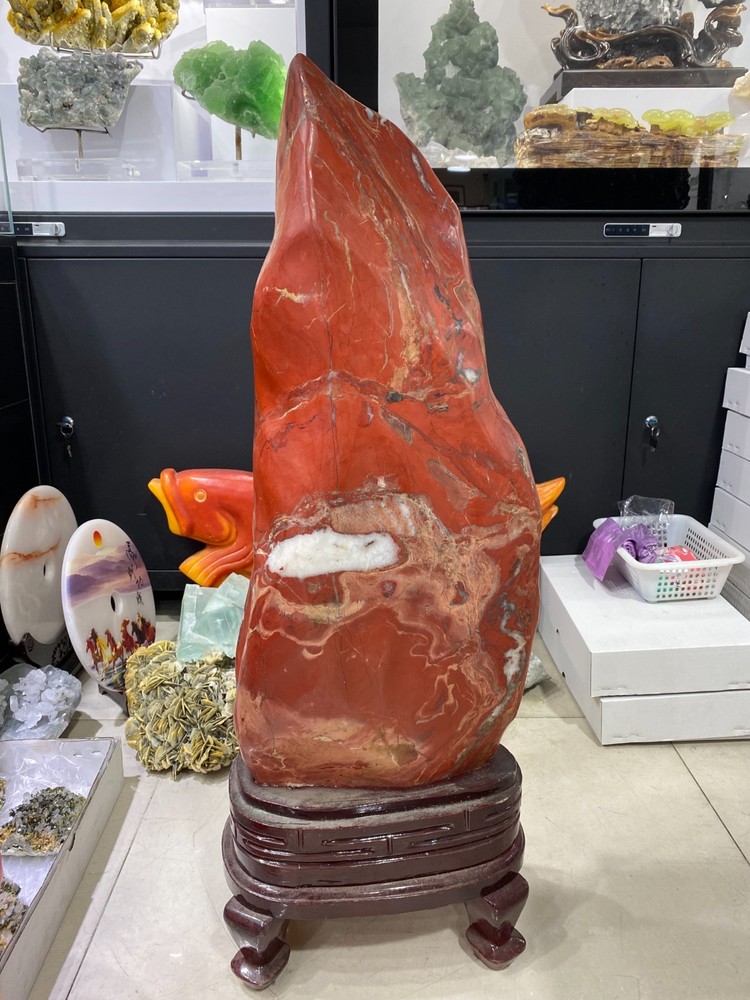 88LB Top Natural Red Jasper Quartz Crystal Mineral Specimen Reiki Decor +Base