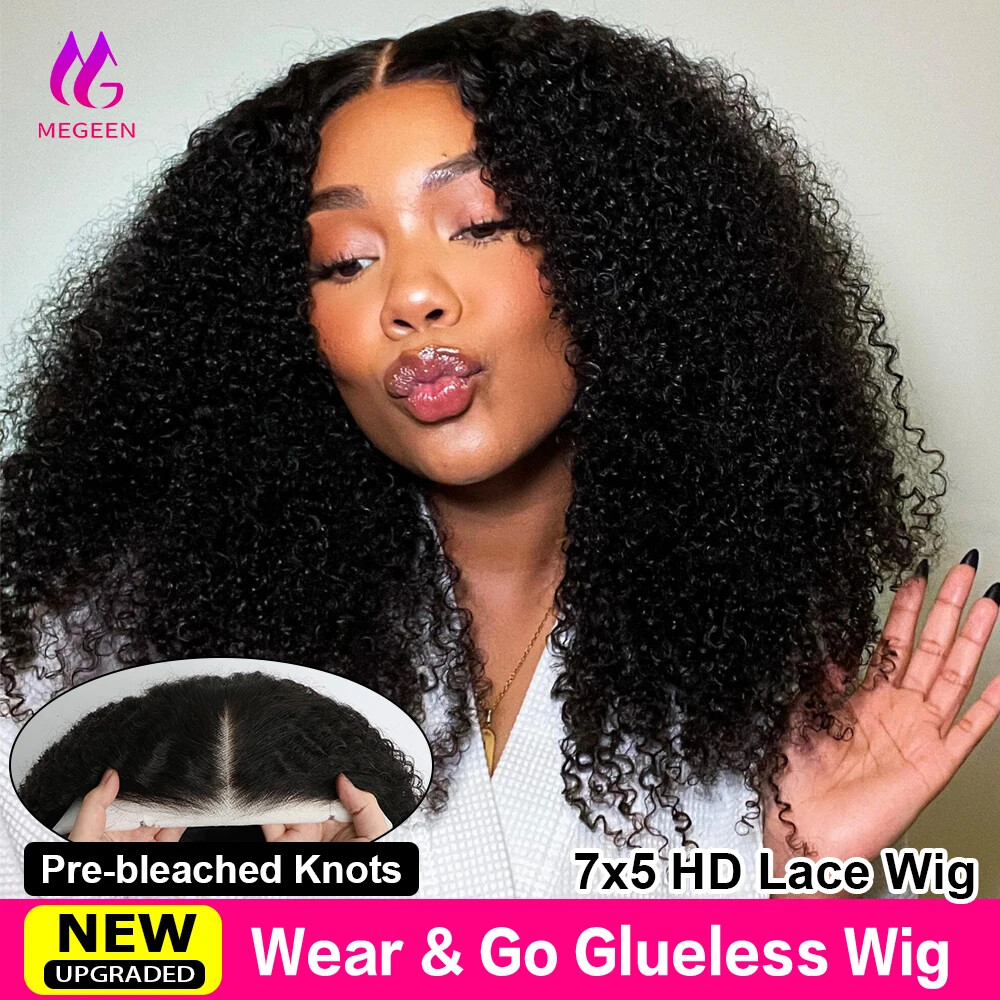 Kinky Curly Glueless HD Lace Wig Human Hair Virgin Wear Go