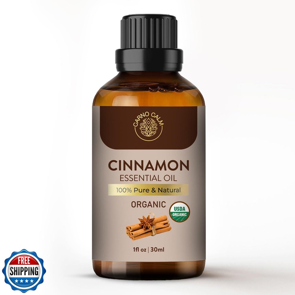 Organic Cinnamon Essential Oil by Carno Calm - USDA Certified for Aromatherapy & Wellness