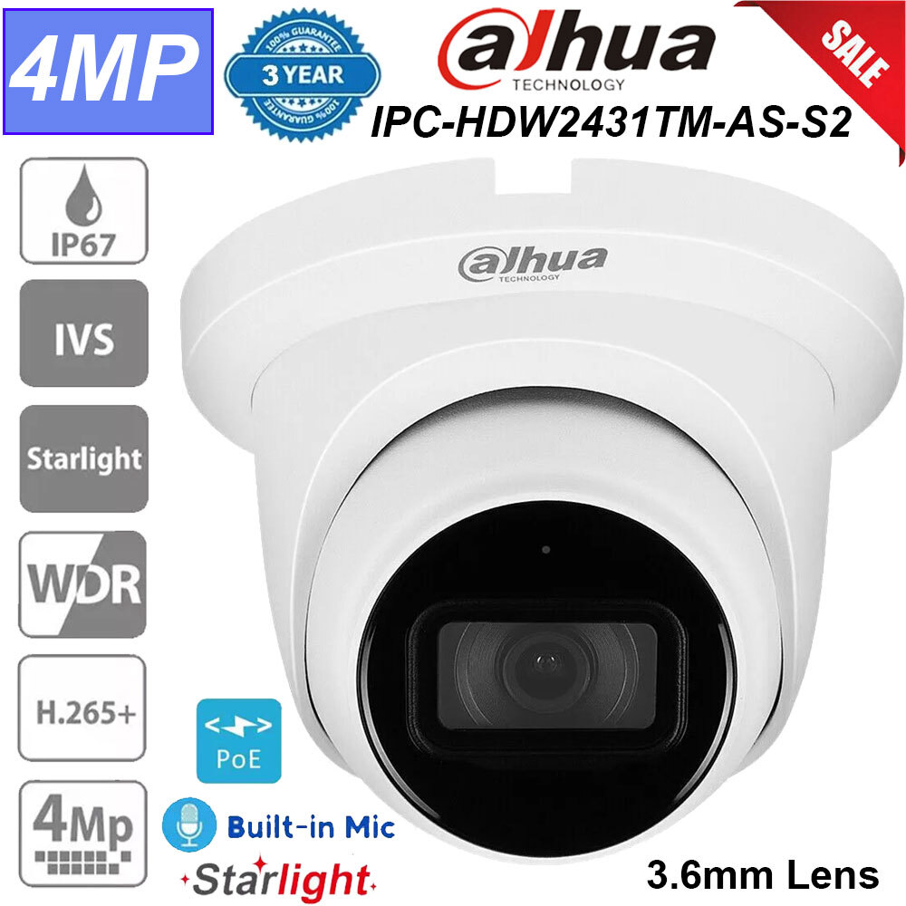 Dahua Starlight IPC-HDW2431TM-AS-S2 4MP IP Camera IR WDR IVS H.265 PoE Mic Audio