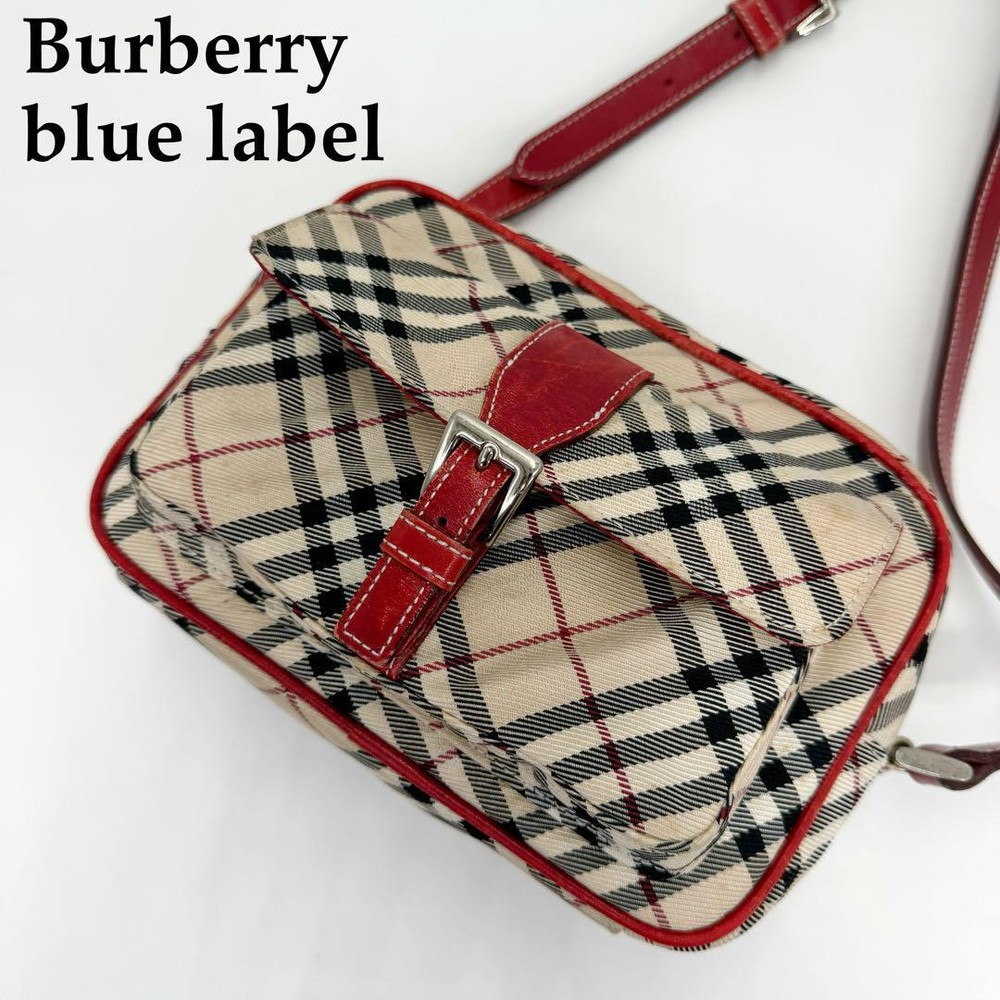 Burberry Blue Label Nova check Shoulder Bag Red Beige Check Women Authentic