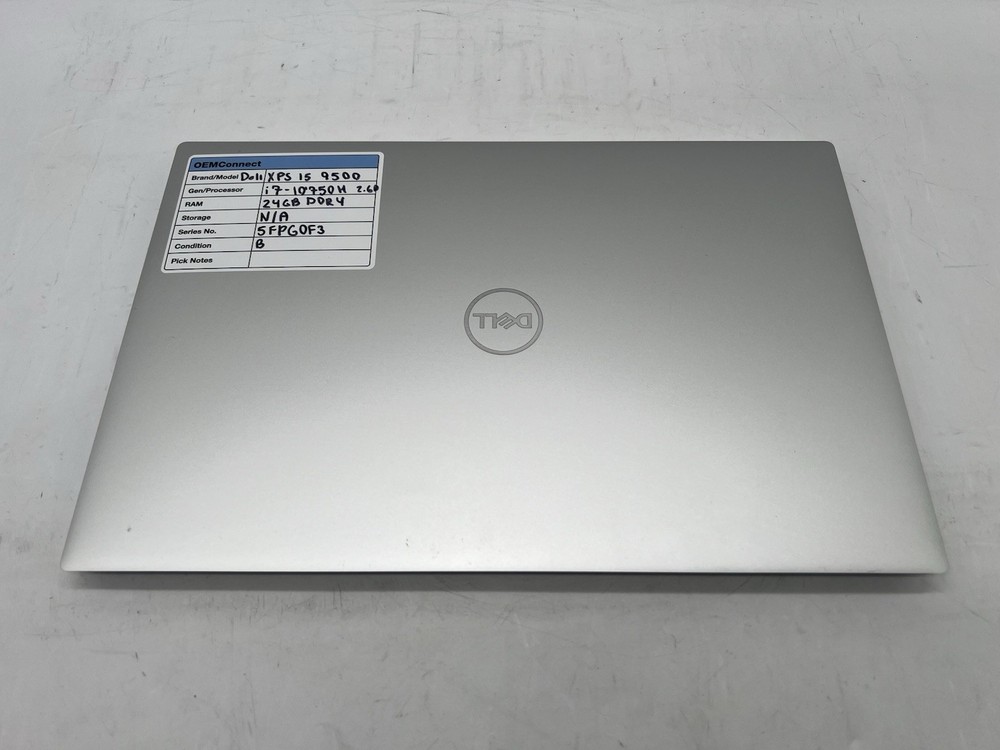 Dell XPS 15 9500 Laptop, i7-10750H, 2.60GHz, 24GB RAM, 512GB NVMe, No OS/Adapter