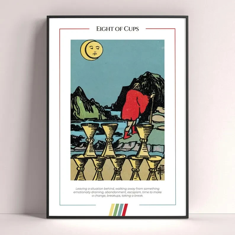Eight of Cups Tarot Card Art Print and Digital Download Poster  