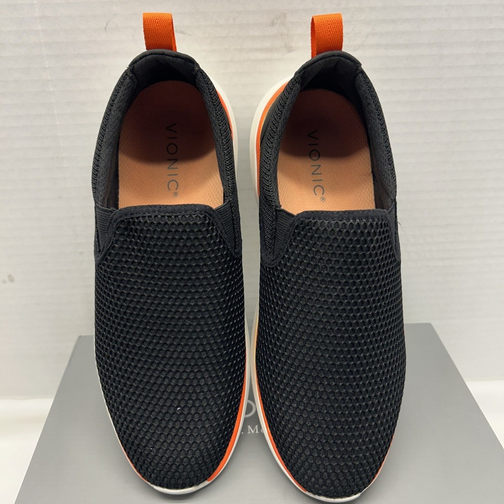 Vionic Womens Zeta Slip On Mesh Sneakers 8 Wide Black White Orange New with Box