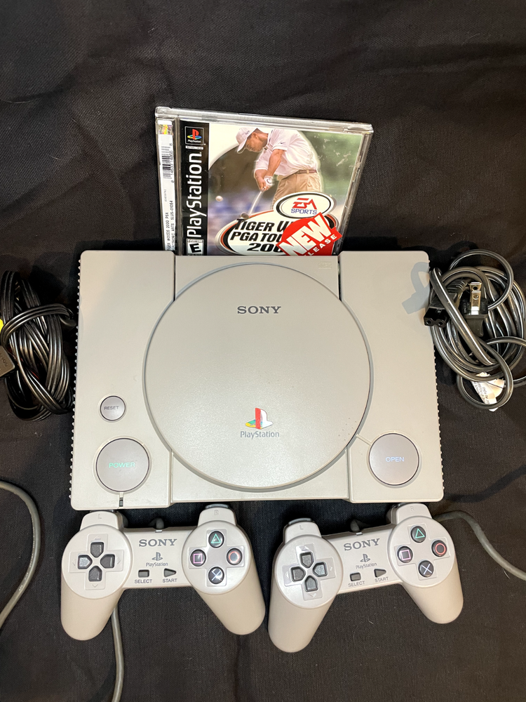 PS1 Console Bundle with 2 Original Sony Controllers & Tested Game