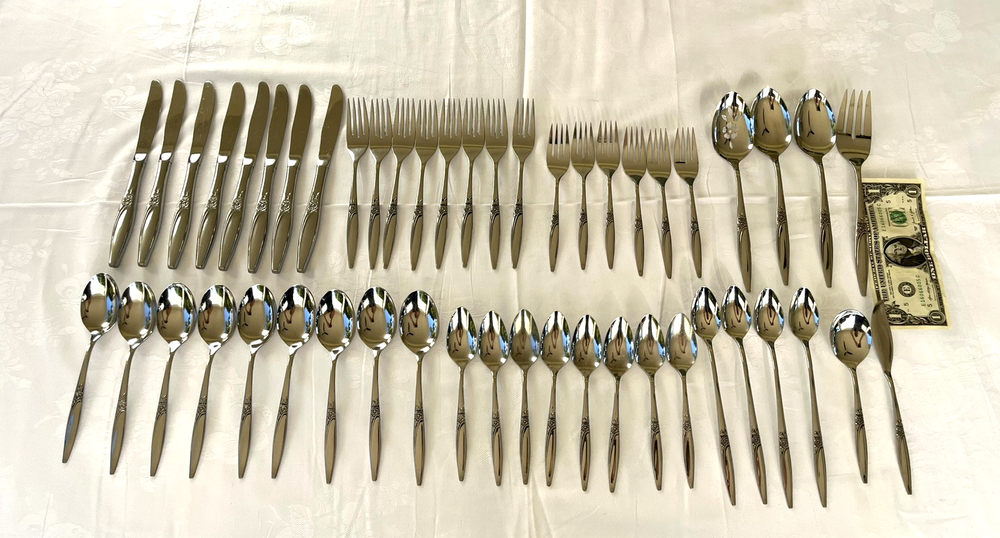 49 Pieces ONEIDA Highland Rose 1881 Rogers Stainless Steel Flatware Lot USA EUC