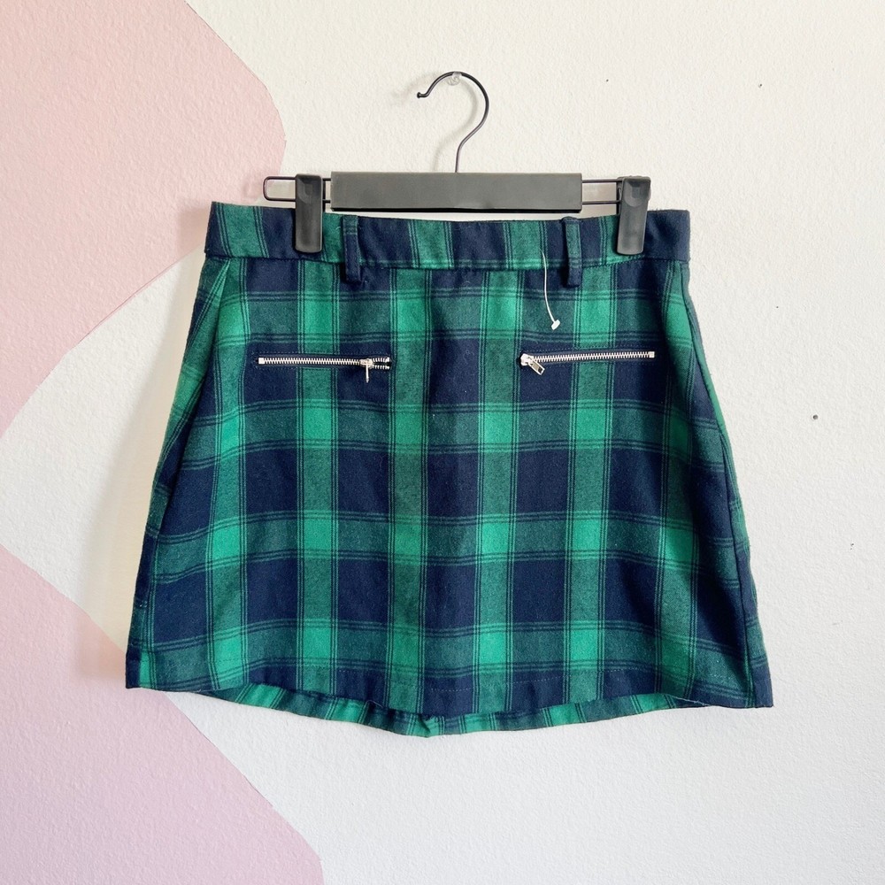 Grunge Green Plaid Mini Skirt in Y2K Punk Alt Indie Sleaze Preppy Style Size Small