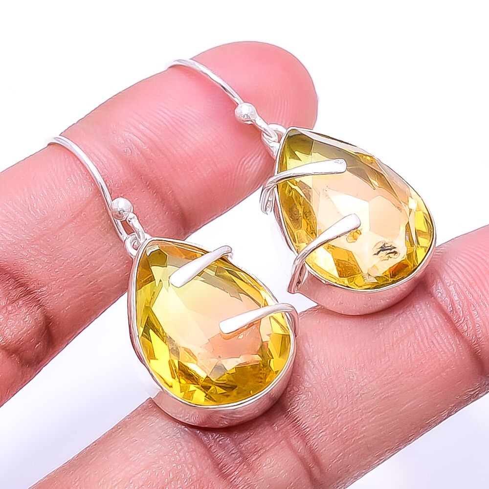 Citrine Gemstone 925 Sterling Silver Handmade Drop Earrings 1.56