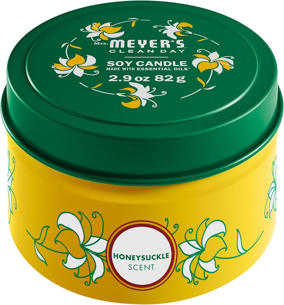 MRS. MEYER'S CLEAN DAY Soy Tin Candle, 12 Hour Burn Time, Single, Honeysuckle